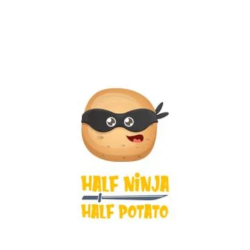Half ninja half potato character with black super hero mask. super ninja kawaii Stock Illustration