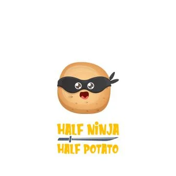 Half ninja half potato character with black super hero mask. super ninja kawaii Stock Illustration