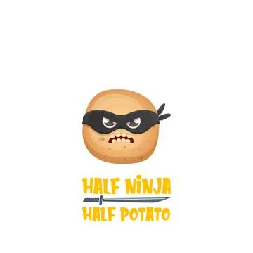 Half ninja half potato character with black super hero mask. super ninja kawaii Stock Illustration