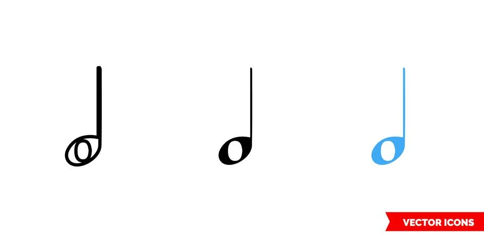 Half note icon of 3 types color, black and white, outline. Isolated vector si Stock Illustration
