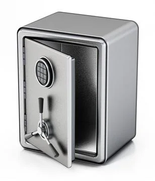 Half open steel safe with digital keypad isolated on white background. 3D ... Stock Photos