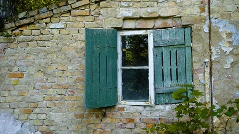 Half open window in abandoned house Video stock 94433441