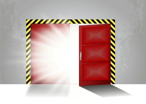 Half opened iron plate gate door with light shining Stock Illustration
