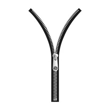 Half-opened silver zipper on black tape isolated on white background 스톡 일러스트