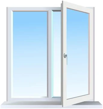 Half opened window with blue background Illustrazione stock