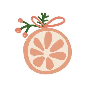 Half or slice of an orange with a pine branch, berries and bow. Christmas dried Illustrazione stock