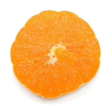 Half orange fruit without skin isolated on white background. Creative healt.. Stock Photos