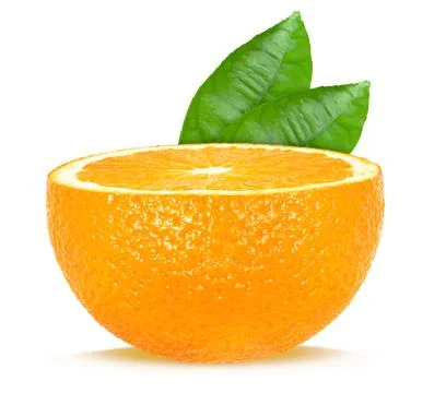 Half orange on white background Stock Photos