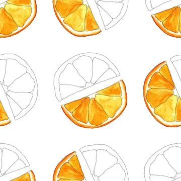 Half an orange on a white background. seamless pattern watercolor illustration Stock Illustration