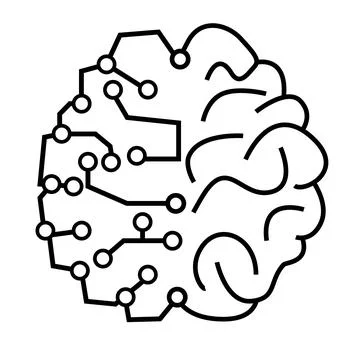 Half organic human brain enhanced with artificial intelligence drawing Stock Illustration