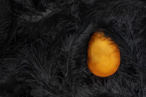 Half of a painted Easter golden egg on a soft and delicate background of blac 스톡 사진