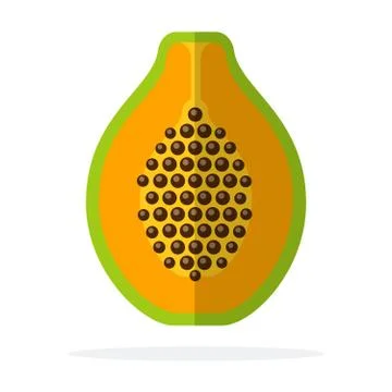Half papaya vertically vector flat isolated Stock Illustration
