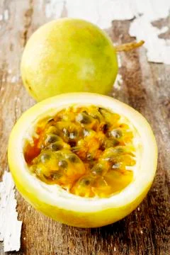 A half of passion fruit Stock Photos