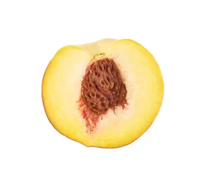 Half of a peach fruit isolated Stock Photos
