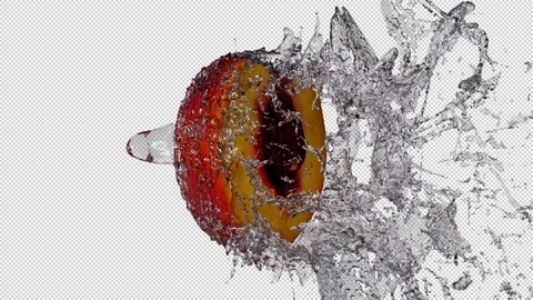 Half Peach Water Splash on Transparent Background (Super Slow Motion) Stock Footage 145995755