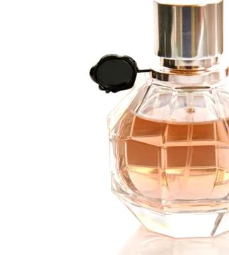 Half of perfume bottle isolate (close up). Foto stock