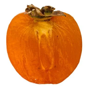 Half of persimmon fruit, isolated on white background Stock Photos