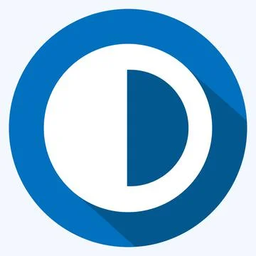 Half Pie Chart Icon in trendy long shadow style isolated on soft blue backgro Stock Illustration