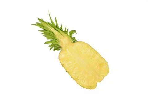 Half a pineapple. Creative layout of pineapple. Flat lay. Stock Photos