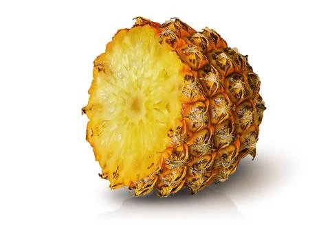 Half of pineapple rotated isolated on white Stock Photos