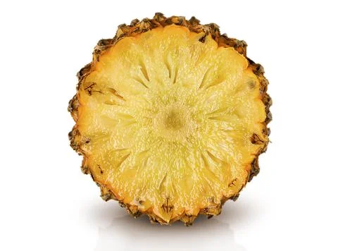 Half of pineapple slice side view isolated on white Stock Photos
