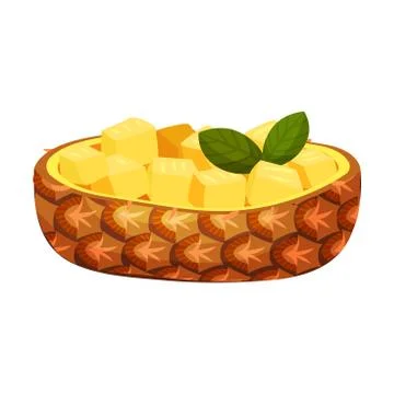 Half a pineapple with slices. Vector illustration on a white background. Stock Illustration