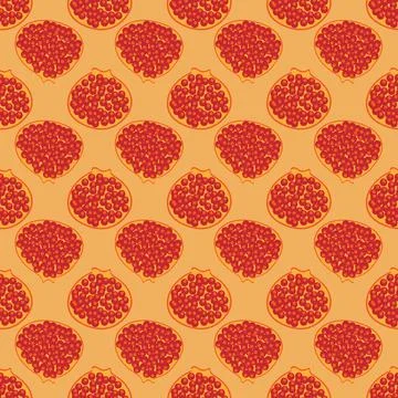Half pomegranate servings seamless vector pattern Illustrazione stock