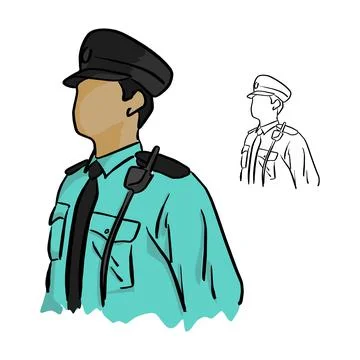 Half portrait asian policeman vector illustration sketch doodle hand drawn wi Stock Illustration