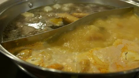 Half pot hot boiling, shabu shabu, Sukiyaki, a Japanese famous food Stock Footage 77278814
