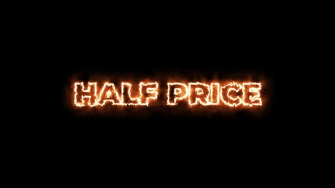 Half price fire text concept animation.  isolated on black background. Stock Footage 219907312