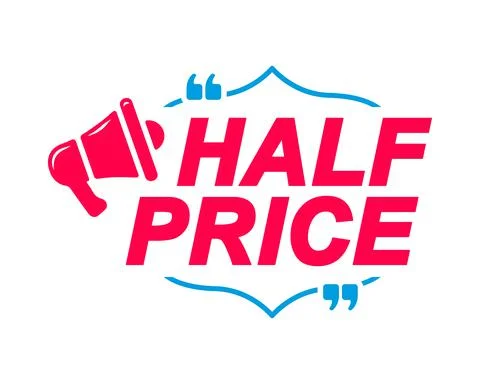 Half Price labels. Speech bubbles with megaphone icon. Advertising and marketing Stock Illustration