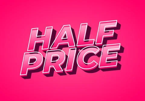 Half price. Text effect in eye catching colors with three dimensions look Illustrazione stock