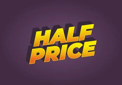 Half price. Text effect in eye catching colors with three dimensions look Illustrazione stock