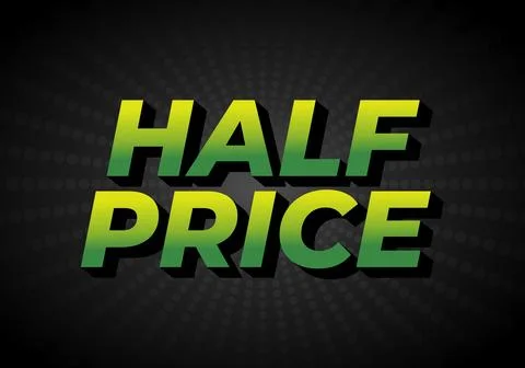 Half price. Text effect in eye catching colors with three dimensions look Illustrazione stock