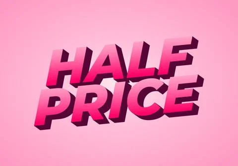 Half price. Text effect in eye catching colors with three dimensions look Illustrazione stock