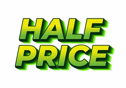 Half price. Text effect in eye catching colors with three dimensions look Illustrazione stock