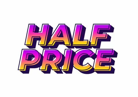 Half price. Text effect in eye catching colors with three dimensions look Illustrazione stock