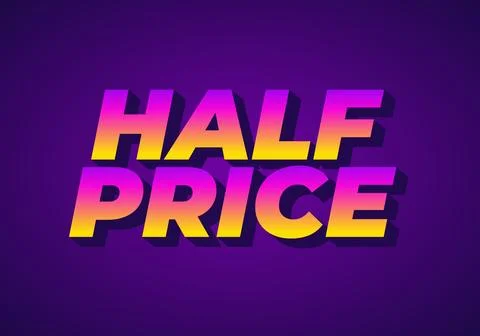Half price. Text effect in eye catching colors with three dimensions look Stockillustratie