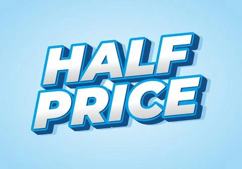 Half price. Text effect in eye catching colors with three dimensions look Illustrazione stock