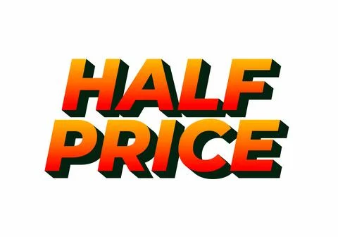 Half price. Text effect in eye catching colors with three dimensions look Illustrazione stock