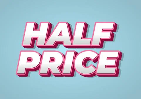 Half price. Text effect in eye catching colors with three dimensions look Illustrazione stock