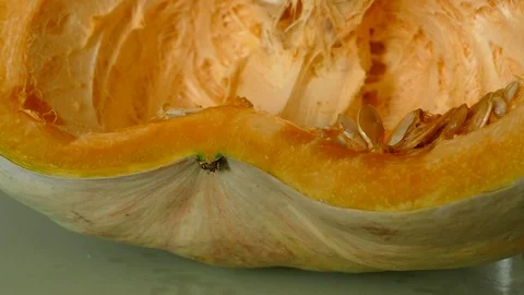 Half of a pumpkin,Making sweet from the pumpkin, 스톡 동영상 104824457