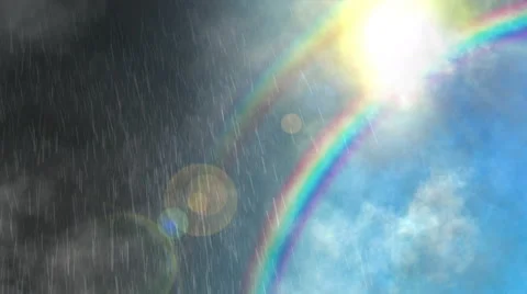 Half rainy, half sunny weather background loop, with a double rainbow. Stock Footage