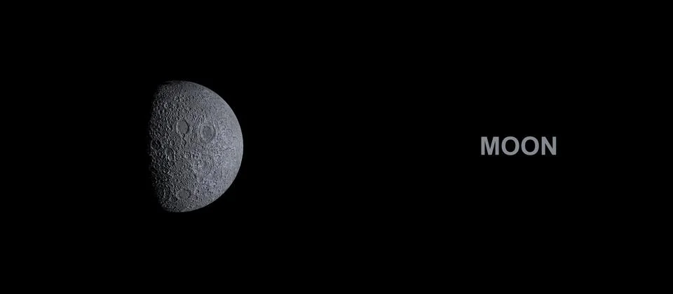 Half of a realistic moon on a black background 3D illustration Ilustração Stock
