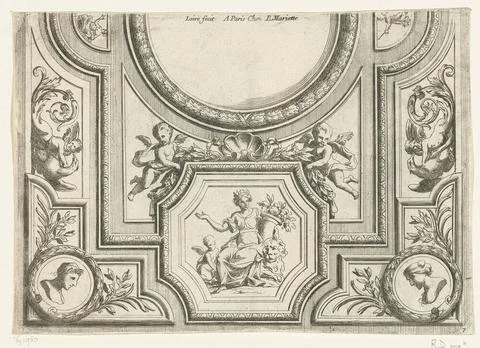 Half of rectangular ceiling; Ceilings Ã la modern. With empty round right .. 库存照片