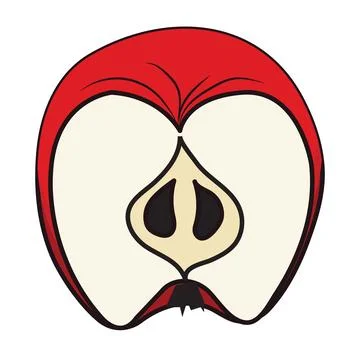 Half of a red apple in cartoon style. Vector illustration isolated on white.. Stock Illustration