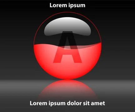 Half red liquid inside grossy glass marble with reflex shadow for website pre Stock Illustration