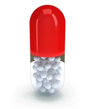Half red pill capsule. 3D Stock Illustration