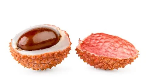 Half ripe lychee on a white, isolated. Stock Photos