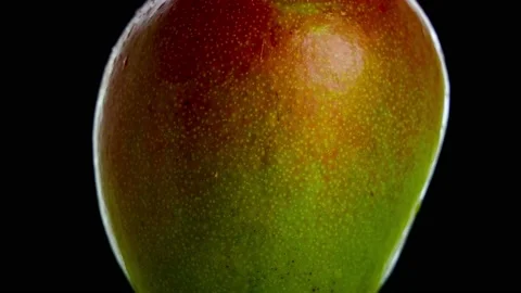 Half ripe mango rotates on isolated blac... | Stock Video | Pond5